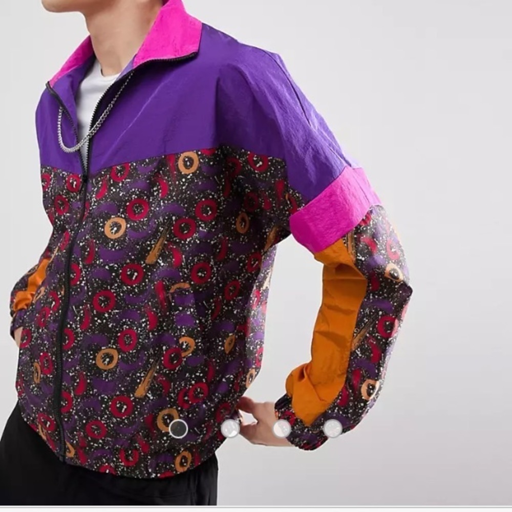 ASOS DESIGN zip up long sleeve windbreaker / track jacket in purple print. EUC!